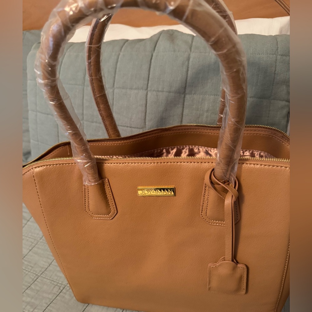JOY & IMAN Camel Leather Tote w/watch and light.